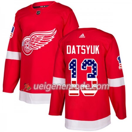 Herren Eishockey Detroit Red Wings Trikot Pavel Datsyuk 13 Adidas 2017-2018 Rot USA Flag Fashion Authentic